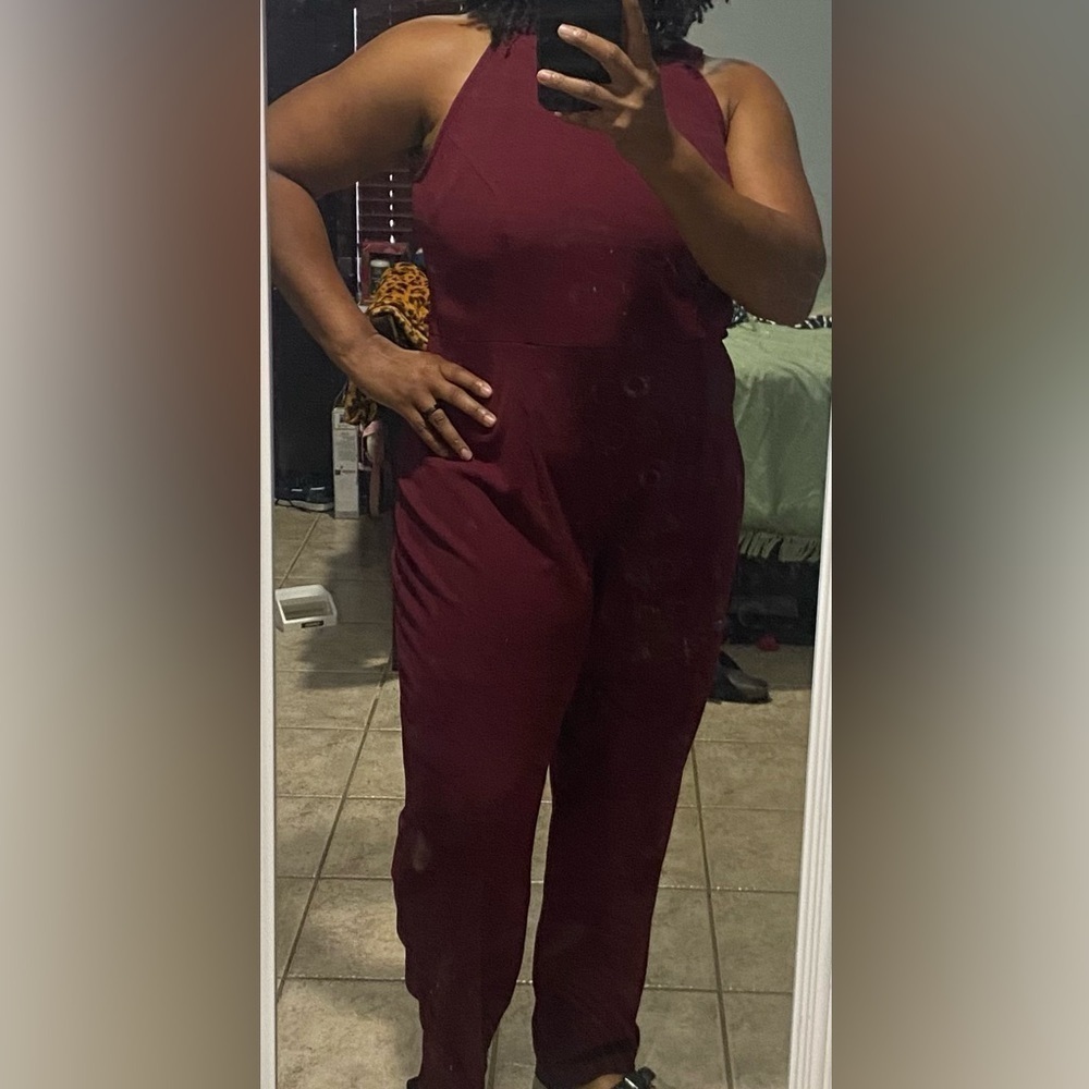 Tiana B. Women Plus Size 1X Maroon Sleeveless Classy Jumpsuit Straight Leg
